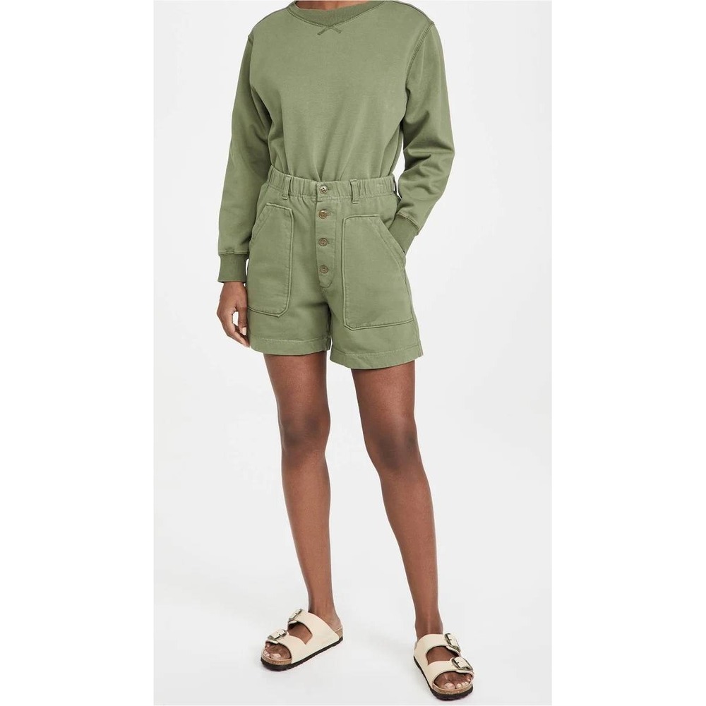 Alex Mill Ambrose Cotton Fleece Shorts in Army Green High Rise size large - Picture 2 of 16